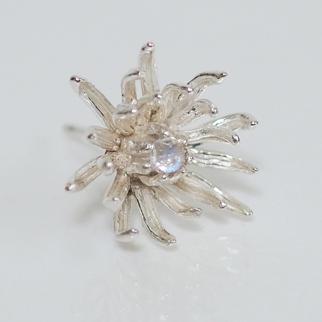 夜月の菊 〜菊と月長石のピアス〜(silver×Blue Moonstone)