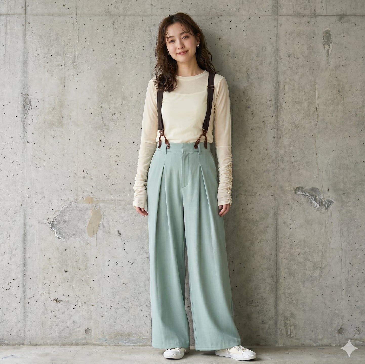 ★7月3~7日POPUP店頭受注販売限定★Mia Asterism 合皮サスペンダー付き 大人ワイドパンツ【1644143】