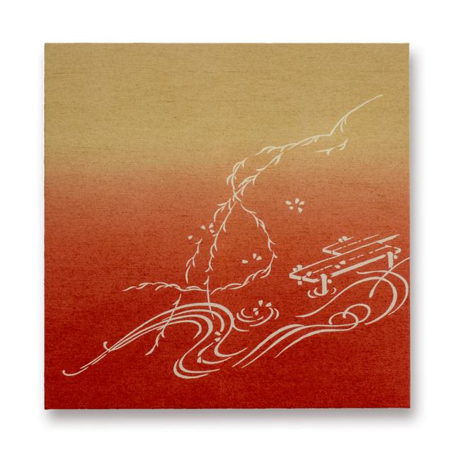 ビンテージファブリックパネル（染色プリント）正絹古代紬　八つ橋（ローズ）