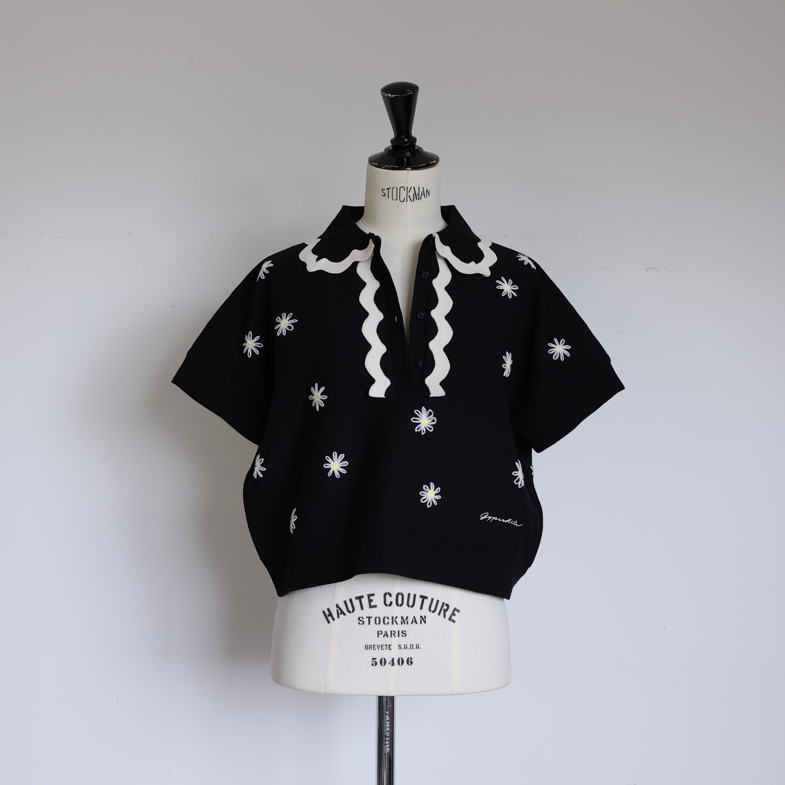 【新品】Flower Polo ジプソフィア　 フラワーポロ　ブラック gypsohila ジプソフィア フラワーポロ ポロシャツ トップス ブラック