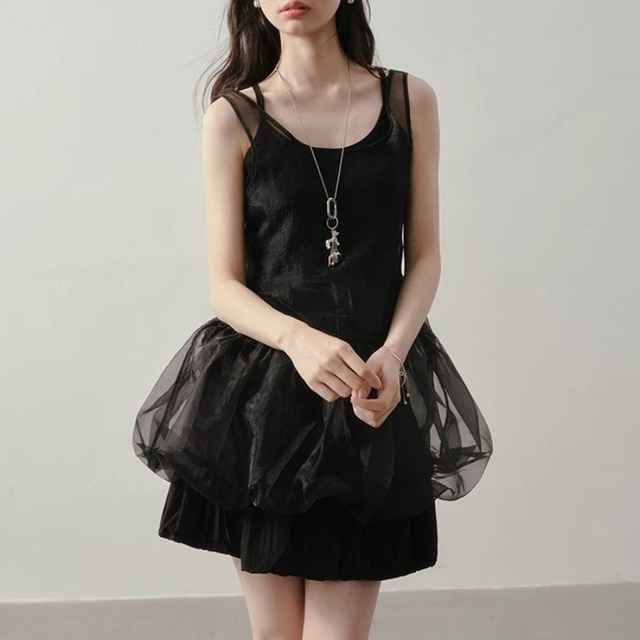Balloon tulle cami top　B078