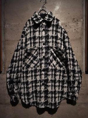 【Caka】Houndstooth Pattern Vintage Tweed Shirt Jacket