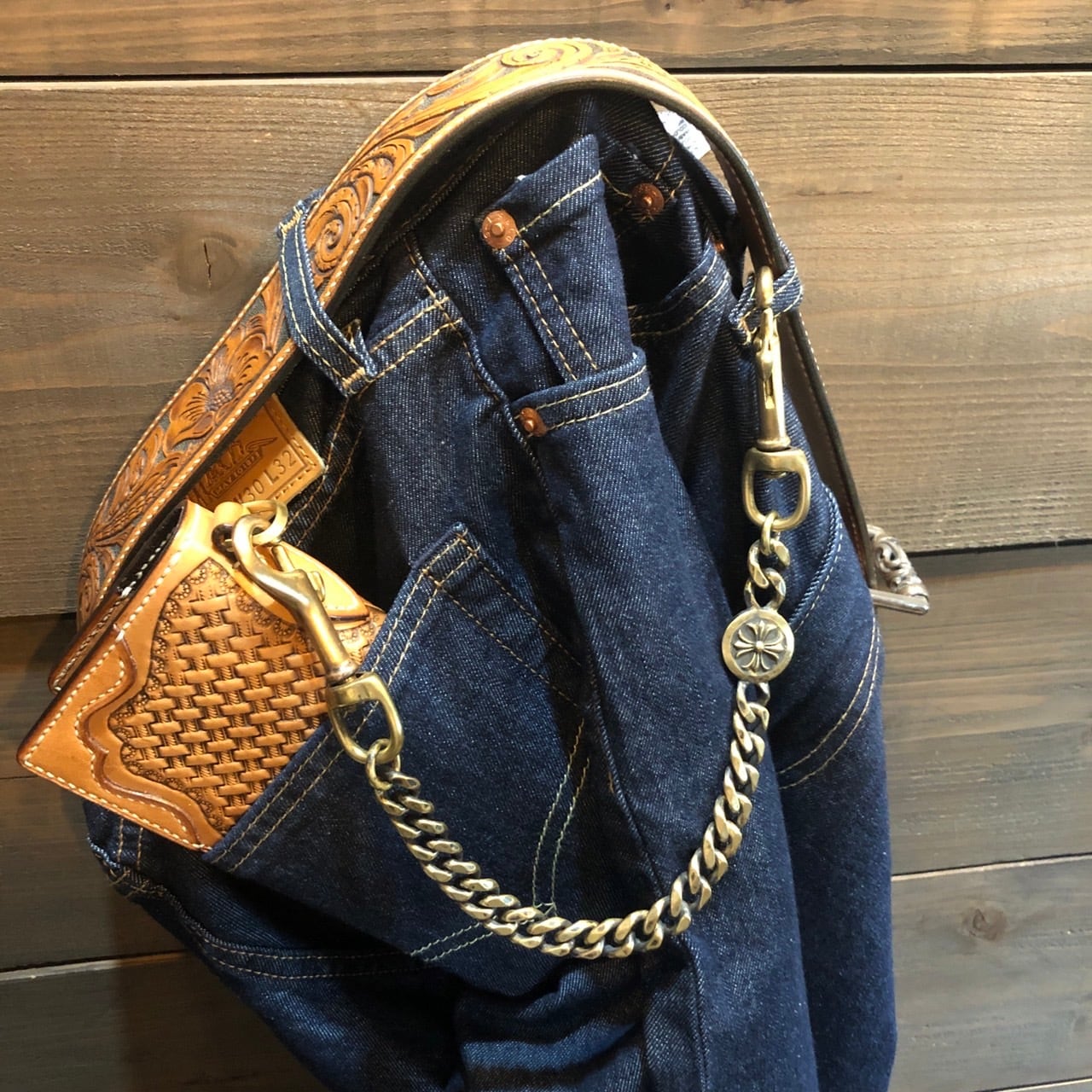 真鍮 ブラス ウォレットチェーン 喜平チェーン オリジナル 燻し加工