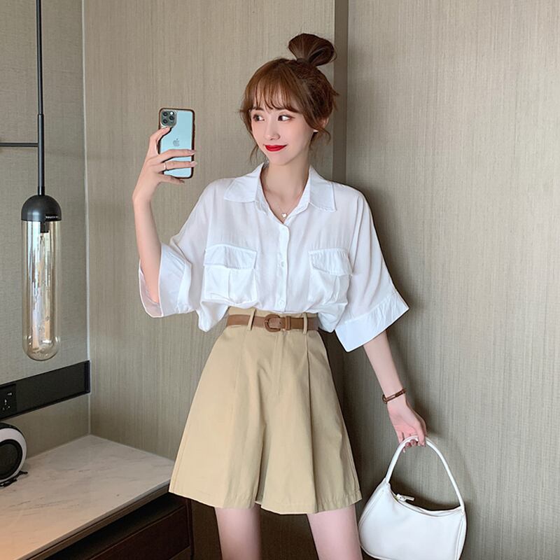 ホワイトシャツ サマー薄手スタイルトップス 夏物 スーパーモール97729182072