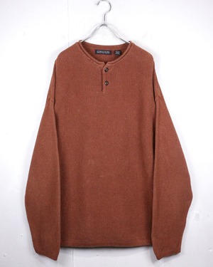 【Caka act2】“STRUCTURE” Vintage Loose Henley Neck Pullover Knit