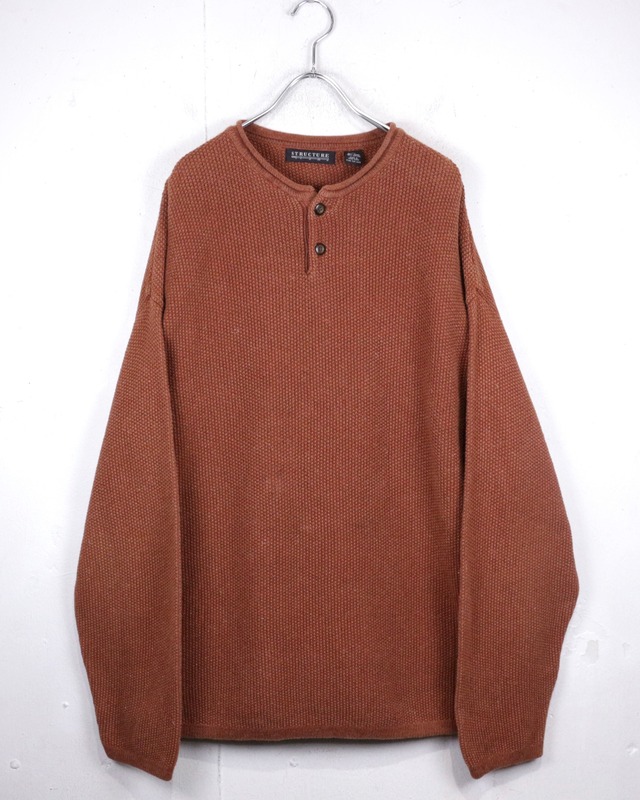 【Caka act2】“STRUCTURE” Vintage Loose Henley Neck Pullover Knit