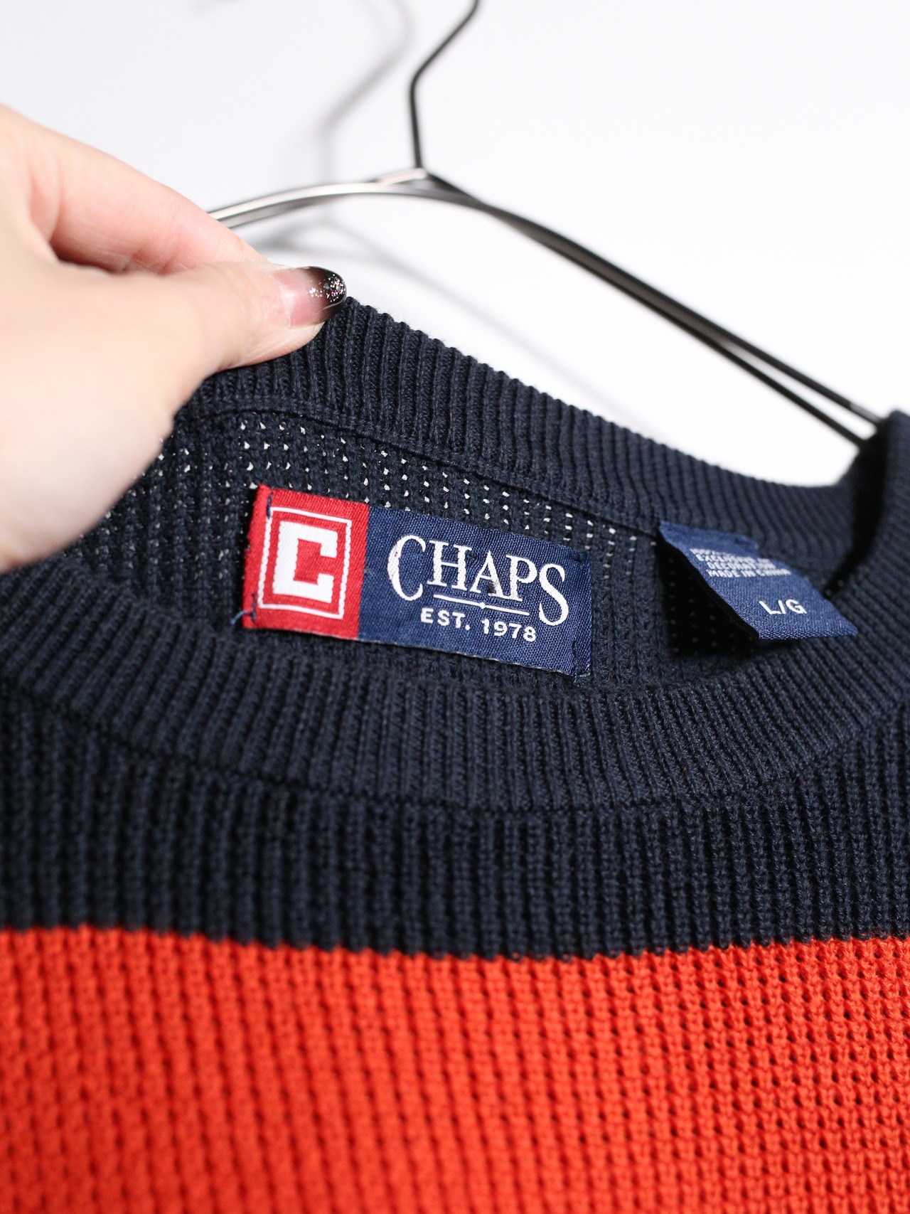 "CHAPS" orange × black good coloring cotton knit - 12
