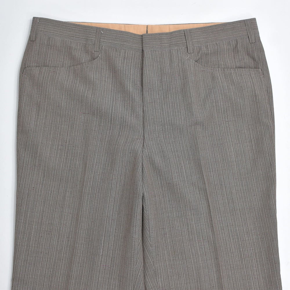 レア！Vintage ストライプ ウール スラックス 日本製 古着 ビンテージ 70～80s Gray 葛來 カツライ 英国製テキスタイル ネップ サマーウール
