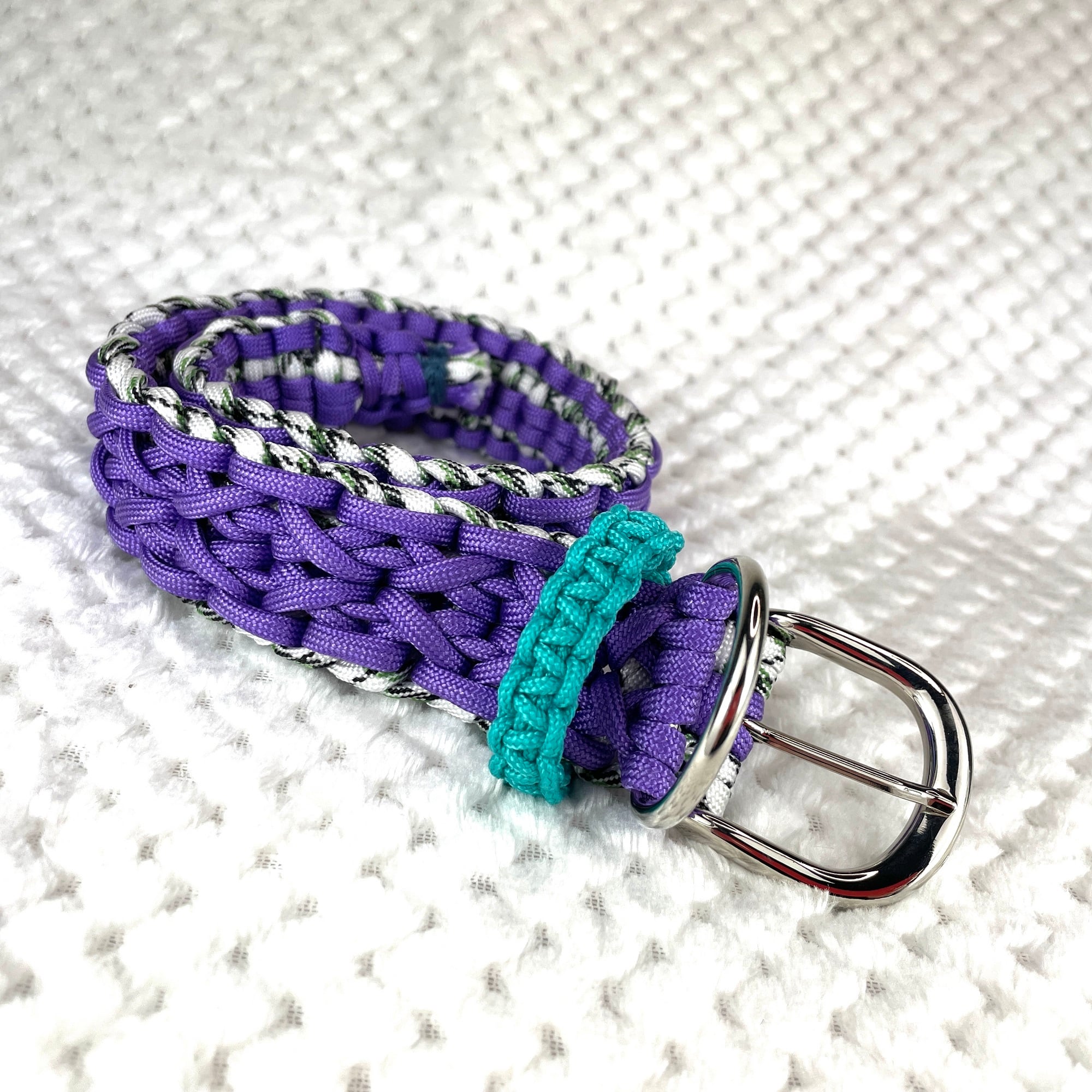 パラコード首輪❥太め❥中型犬　パープル×水色　№033 パラコード編み犬首輪]#295 中型・大型犬のワンポイント首輪 | 犬猫の