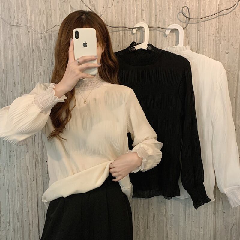 スプリングオータムスリムベルベットレースカラーシャツ レディース ロング 春物 秋物 YY-ファッション47180968344