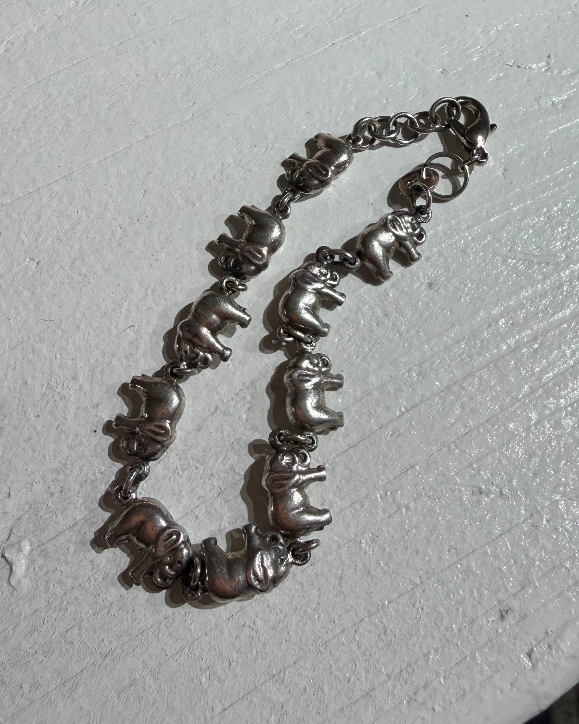 " Silver 925 - 連なる象たち " Elephants motif Design vintage Bracelet