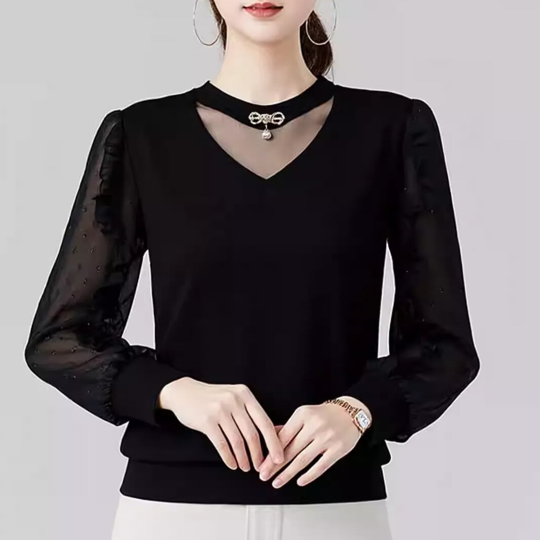 シースルーカット パフスリーブ プルオーバー ダンスカットソー ds1135