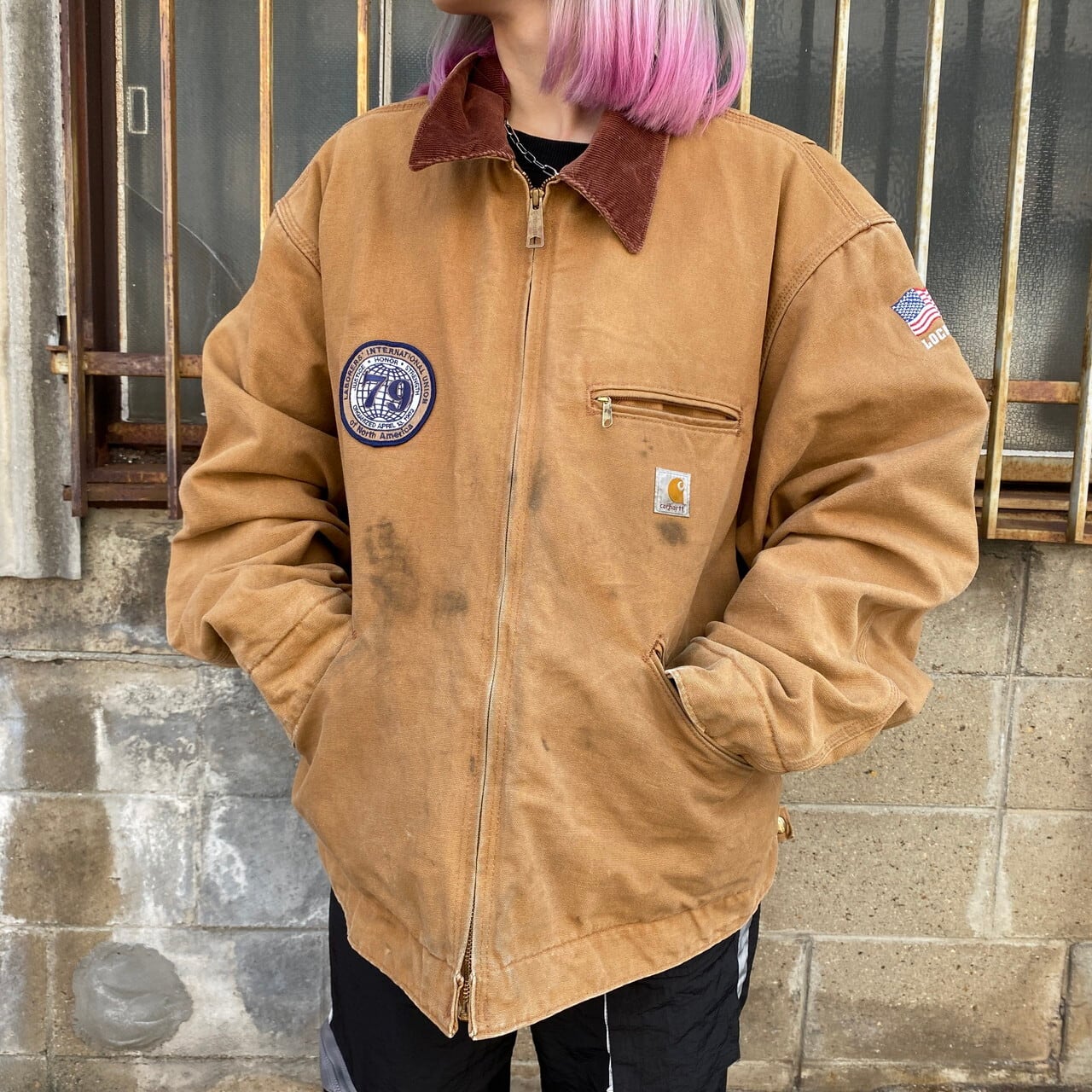 USA製 90s carhartt カーハート デトロイトジャケット　バック刺繍