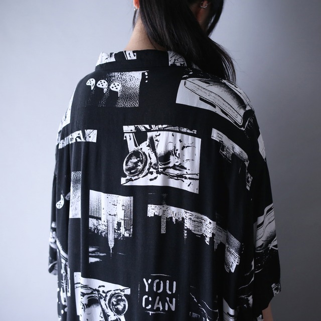 "black×white" photo graphic pattern XXXL over silhouette h/s shirt