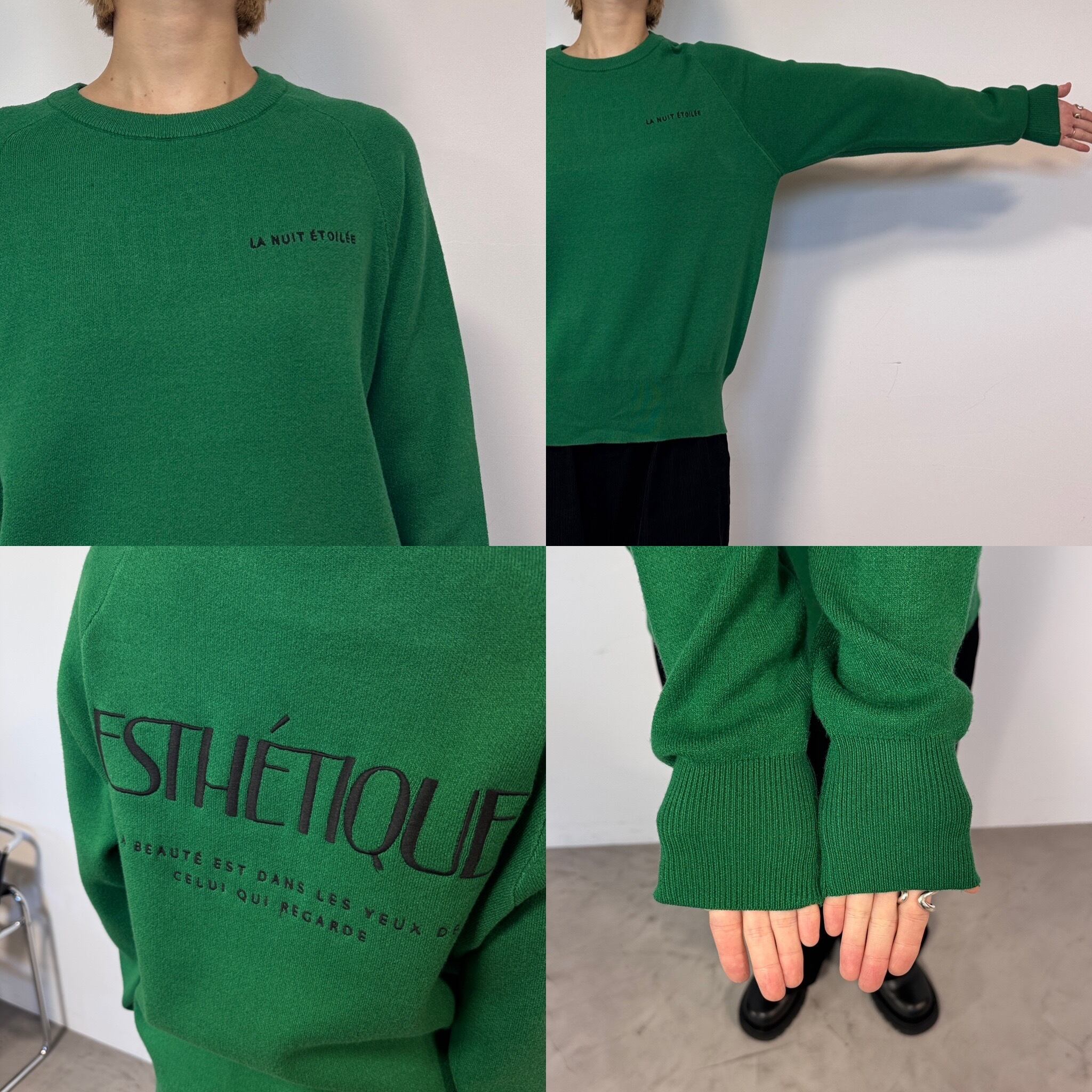 刺繍ロゴスウェットライクKnit/グリーン | CFT.