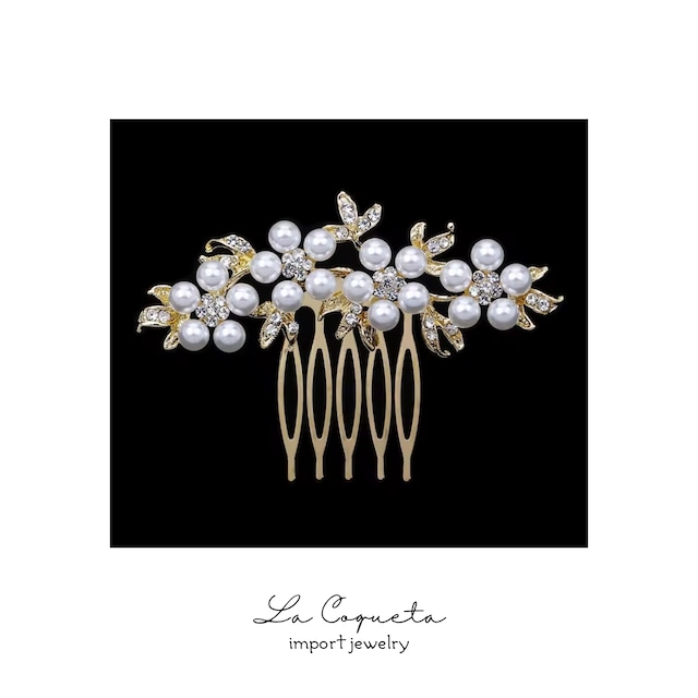 クリスタルコーム(ゴールド×パールフラワー)