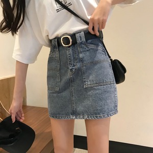 【送料無料】デニムスカート ブルー ミニ丈 ハイウエスト ベルト付 韓国トレンド 大人カジュアル キュート 大人ガーリー シンプル ベーシック 春夏 通学 デイリー お出かけ デート お呼ばれ 女子会 普段使い SK-052KW