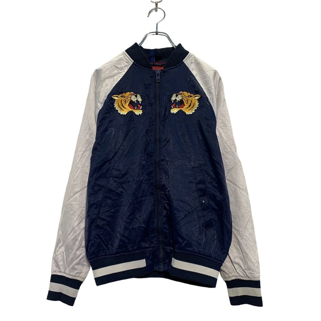 H&M ジップアップ ナイロン スタジャン S ネイビー イエロー エイチ 