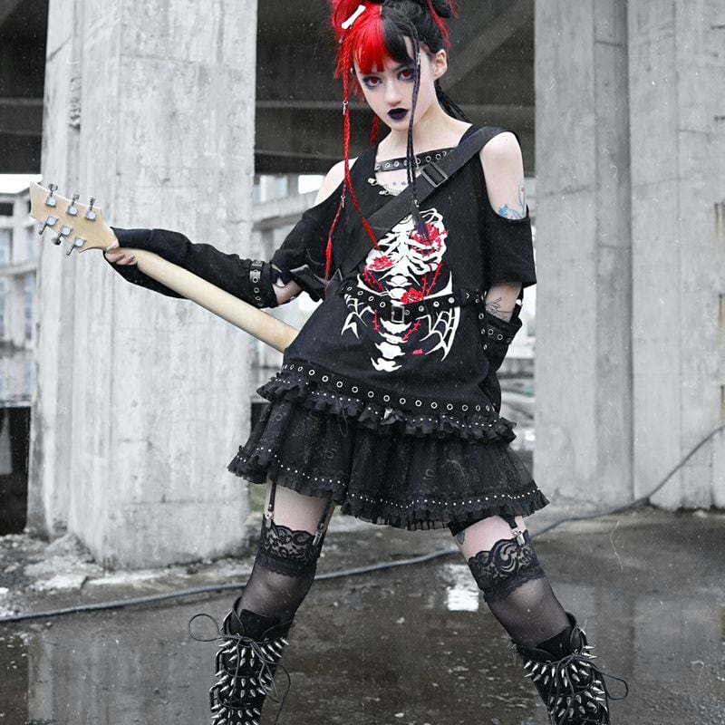 ゴスロリ通販 With U ゴシック ロリィタ BLOOD スカート レース 2段