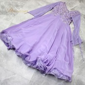 社交ダンス 衣装 スタンダード ドレス ワンピース パーティドレス Leirena レイリーナ パープル系 薄紫 花柄 長袖 レース ビジュー スパンコール 社交ダンス衣装 スタンダードドレス フォーマルドレス おしゃれ 薄紫色 花模様 パーティー ドレスアップ 発表会 ウエストシャーリング 上品 おすすめ 伸縮性 美しい デザイン レディース ドレスファッション 透け感華やか