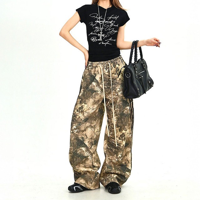 カモフラージュパターントラックラインワイドパンツ 1col   R02011