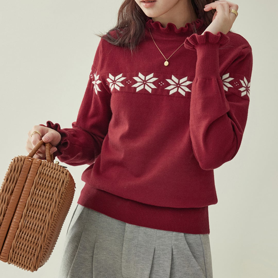 frill neck snow pattern knit