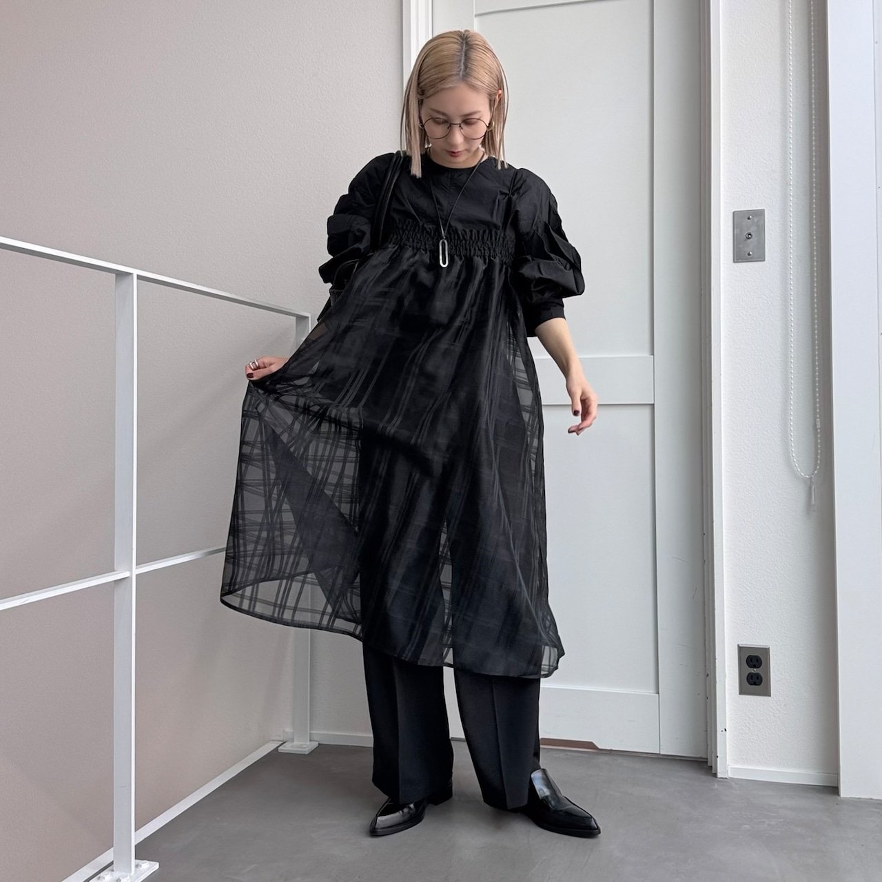 2wayシアーチェックSK/ブラック