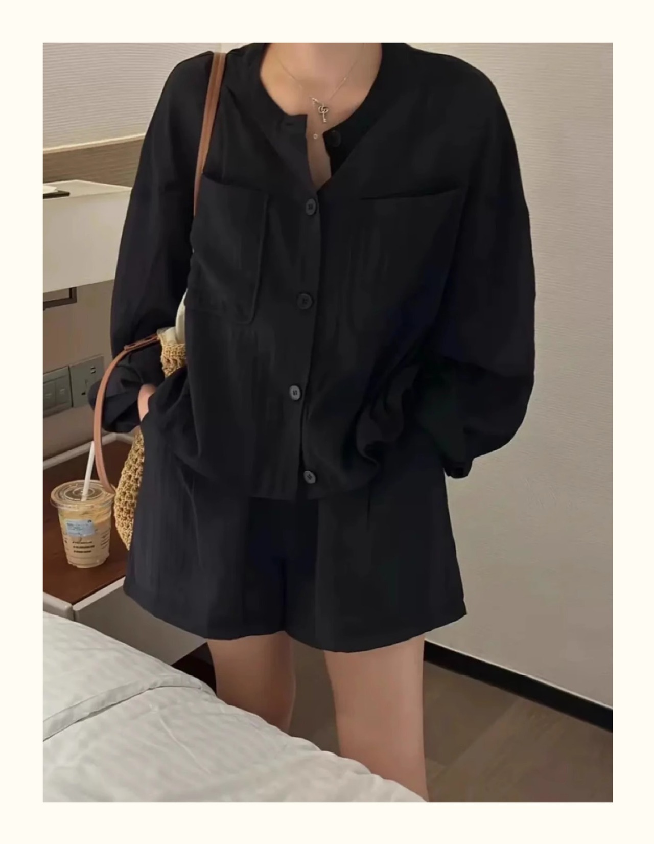 レディース UVカットセットアップ 長袖シャツ×ショートパンツ
