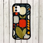 受注生産 iPhoneケース 赤い花と大きな葉の民芸柄｜ボタニカル FMSY088A