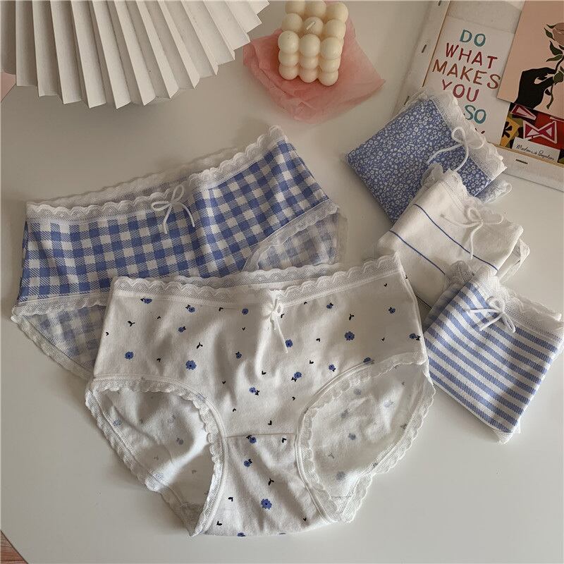 ブルー格子柄サマー薄手リボンレース コットン 大人ガーリー スウィート キュート カジュアル 夏物 萌量不足40637262967