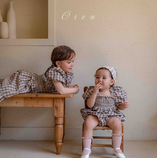 【取寄】oren｜noe smocking suit (brown)｜ノエスモッキングベビースーツ（ブラウン）｜S-M｜baby｜26 summer