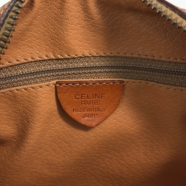 CELINE セリーヌ マカダム ショルダーバッグ ブラウン ブラゾン型押し PVC ミニボストン vintage ヴィンテージ オールド 8ugiwc