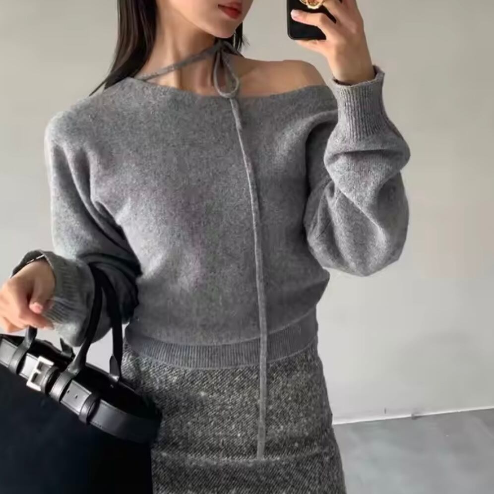 ribbon choker soft knit top