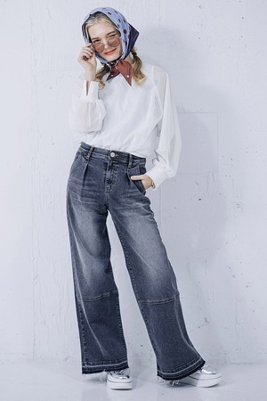 INDIMARK インディマーク ジーンズ ひざ切り替え ワイドパンツ グレー WJ179