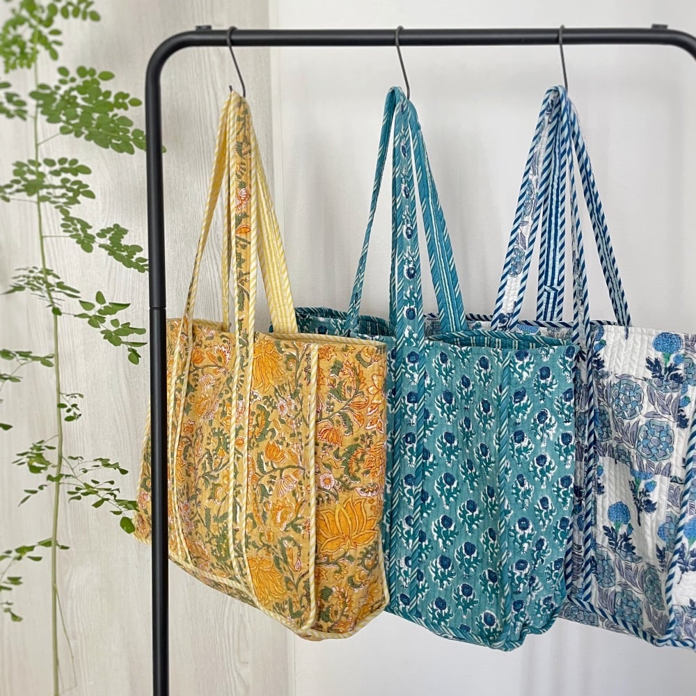 トートバッグ ブロックプリント コットンキルト C | アジアの手