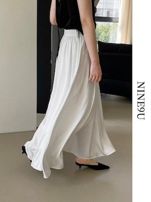 satin smooth flare long-skirt 2color【NINE7686】