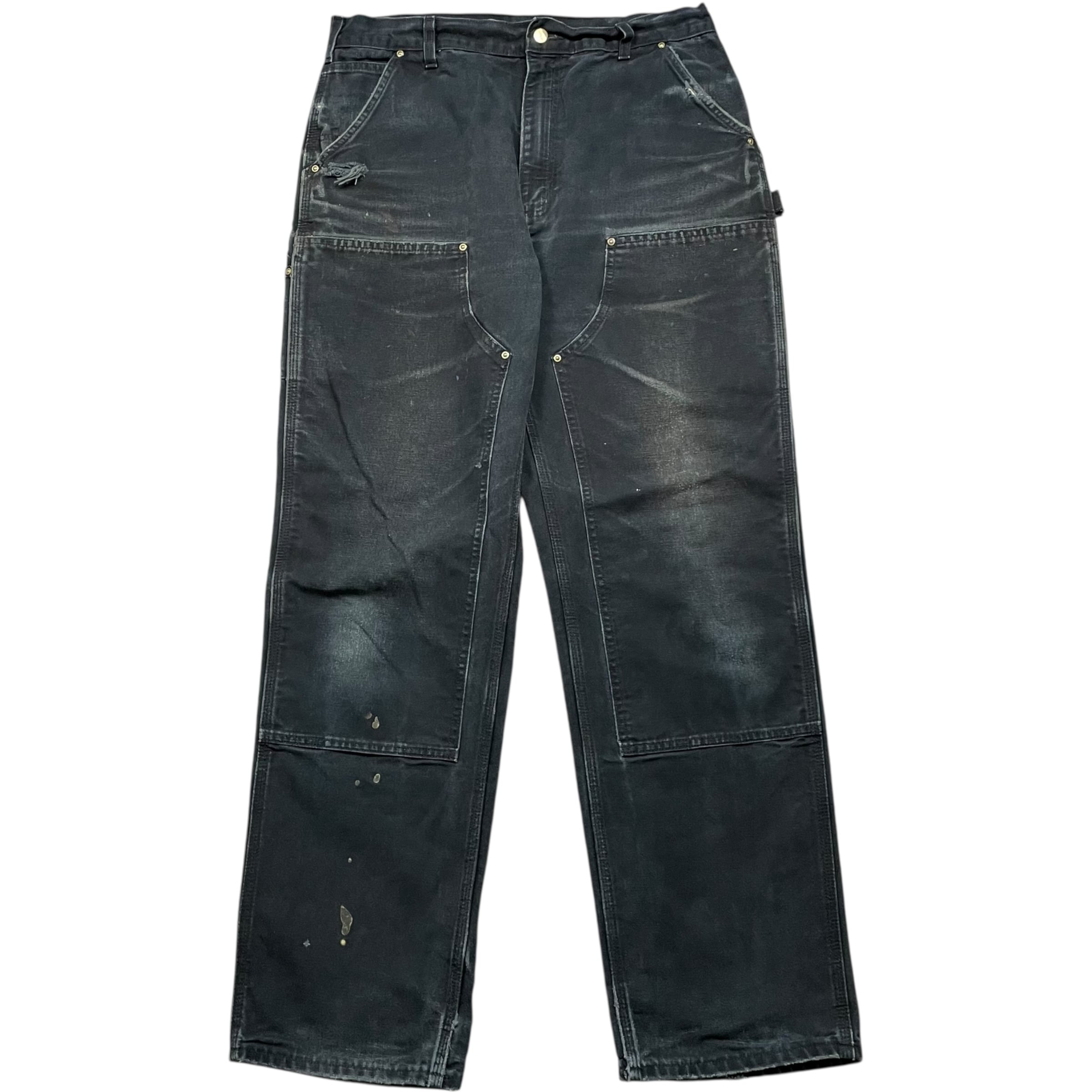 《実寸W35L30》 Carhartt カーハート ダブルニー ワークパンツ ペインターパンツ デニムパンツ ブラック USA製 フェード 色落ち no.9862