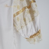 フォークダンス 衣装 Chacott チャコット トップス ブラウス ホワイト系 シャツ レース 花 花柄 白 金 華やか フリル かわいい 練習 レッスン ダンス衣装 イベント レディース おしゃれ ゴールド系