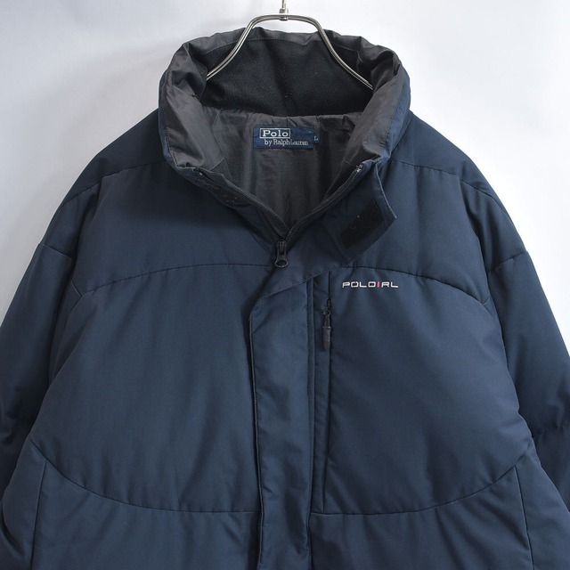 90s～ Polo by Ralph Lauren ポロラルフローレン ダウン パフジャケット 切替 テック デザイン ネイビー ヴィンテージ ビンテージ USA アメリカ古着 メンズL相当