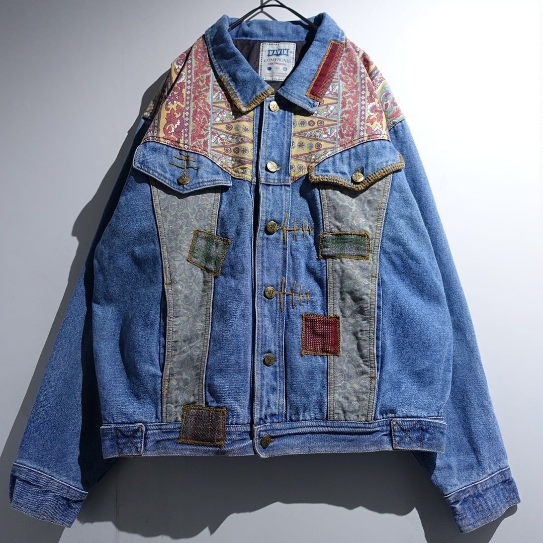 90s Denim Patchwork Design Trucker Jacket
