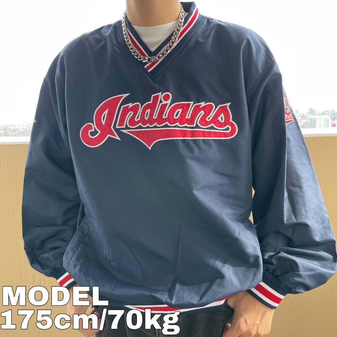 インディアンス ナイロンジャケット MLB プルオーバー 刺繍 00s M 紺赤