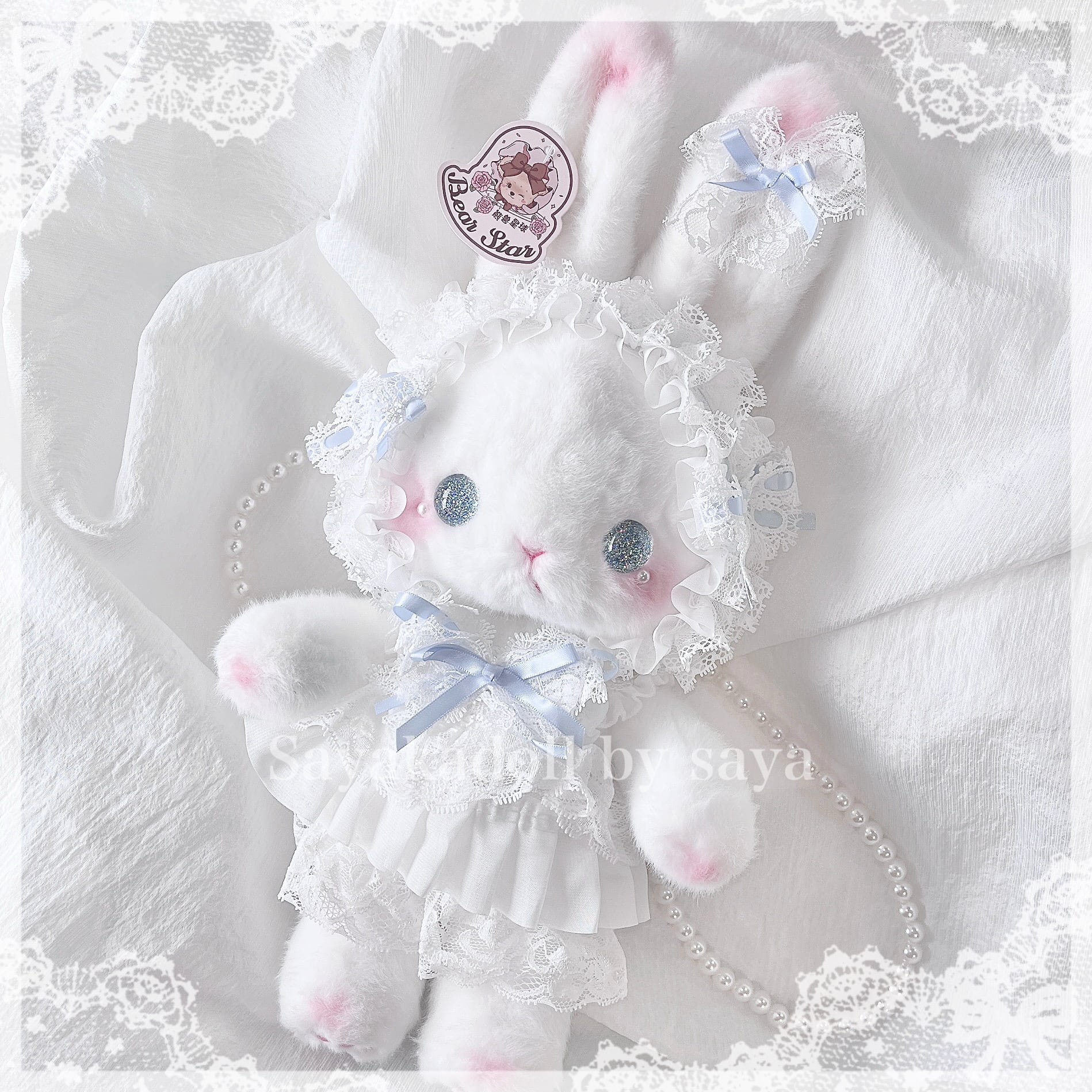 うさぎ ぬいぐるみポシェット 雪 妖精リボン レース パール たちみみ ロリータ ♡ Princess たちみみうさぎ ぬいぐるみポシェット pink
