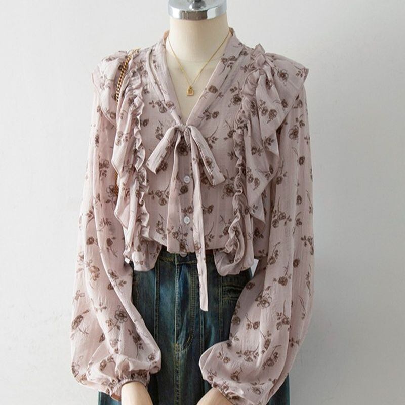 フローラルフリルボウタイブラウス L0756