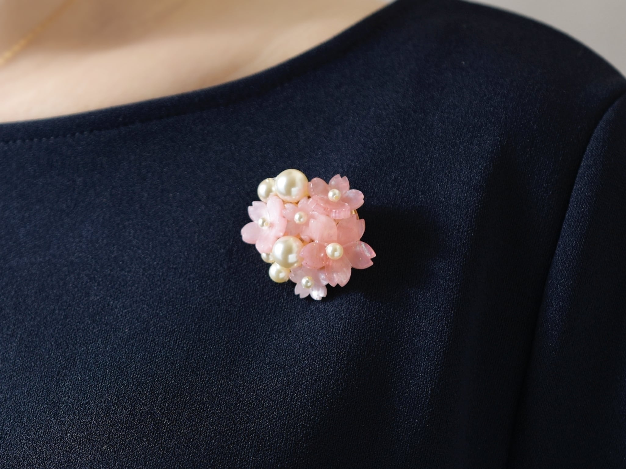 春限定【ブローチ】ピンクの桜とパールの花束ブーケ(春爛漫)