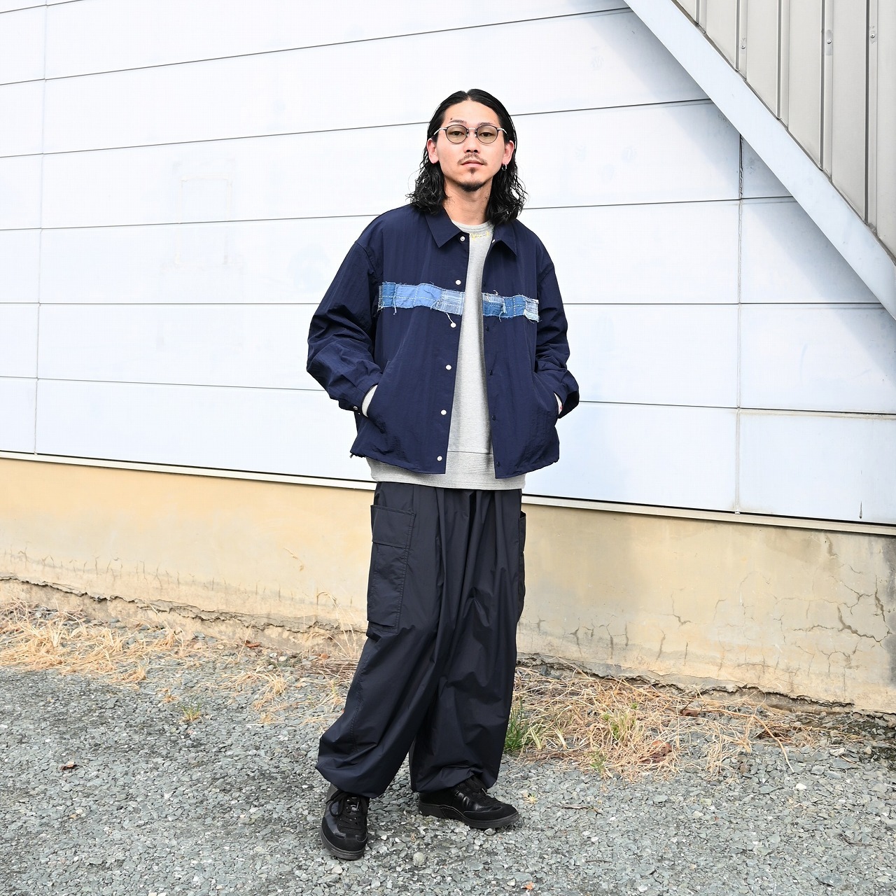 KUON / Indigo Nylon Coaches Jacket-Boro-