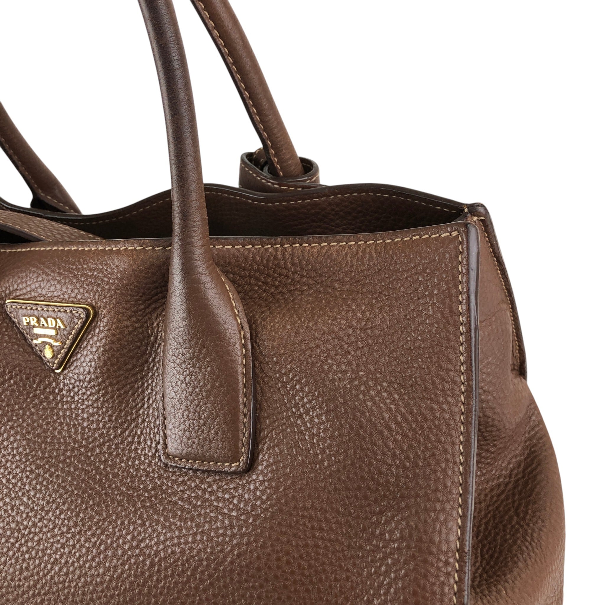 PRADA プラダ ハンドバッグ ブラウン トライアングルロゴ レザー 2way