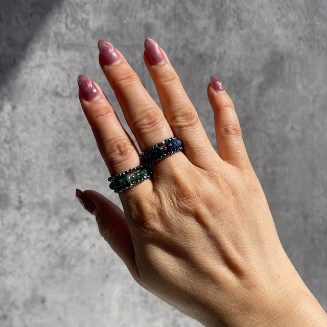 テラヘルツ × ブルーサファイア × K18ビーズ フリーサイズリング｜大人の天然石リング