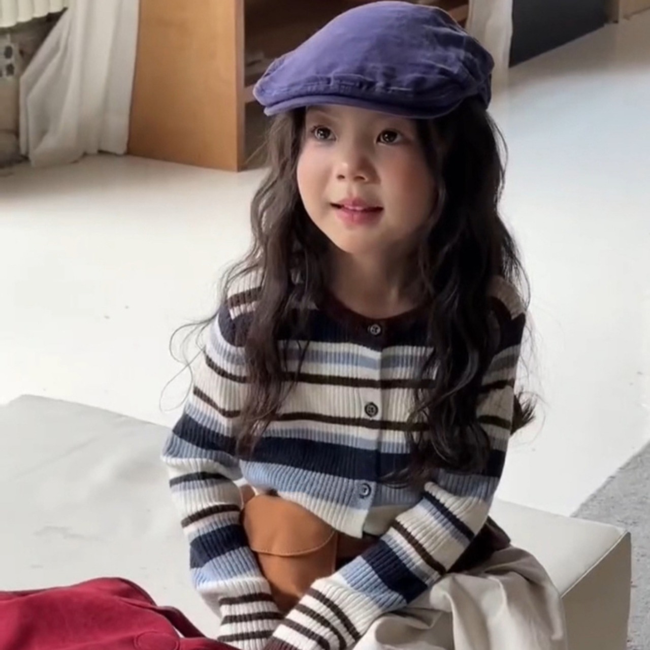 秋韓国風ボーダーカーディガン