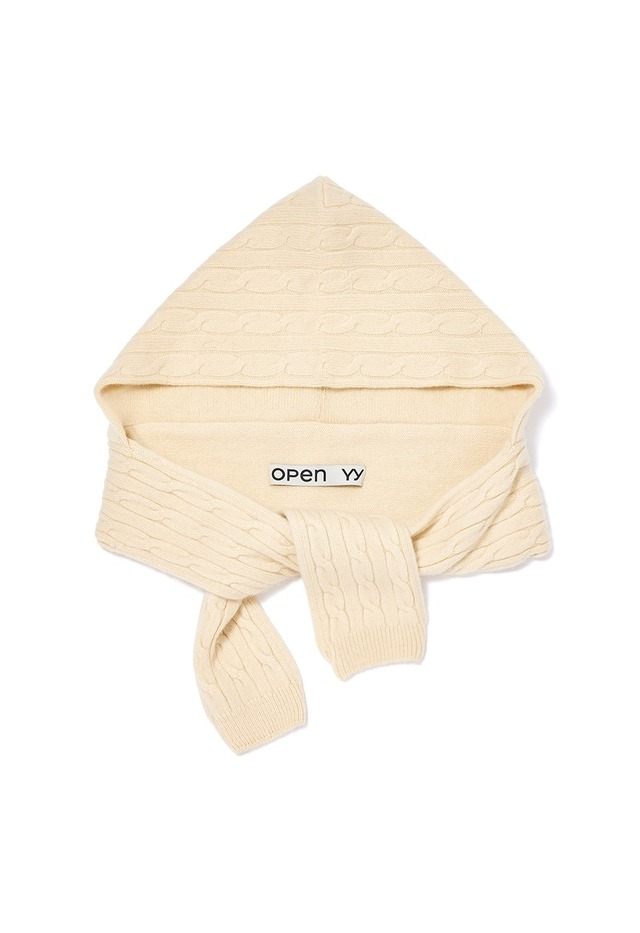 [OPEN YY] CONVERTIBLE CABLE KNIT HOODED SCARF, IVORY 正規品 韓国ブランド 韓国通販 韓国代行 韓国ファッション オープン ワイワイ 日本 店舗