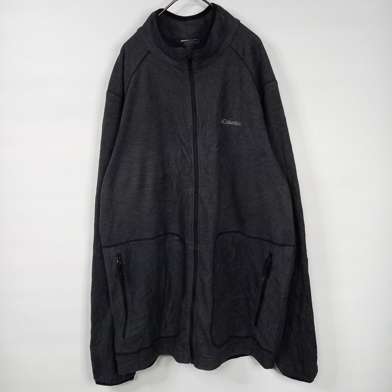 コロンビア　ジップアップ　フリース　ジャケット　裏起毛　ボーダー　薄手　XL